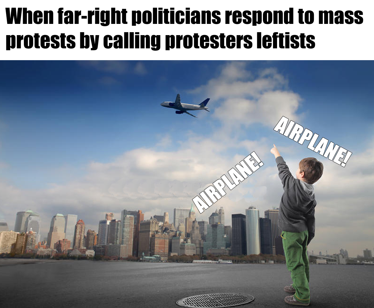 Okay, let's break down this image and its connection to the prompt—"When far-right politicians respond to mass protests by calling protesters 'leftists'"—through various critical lenses. It's a somewhat absurd image,...