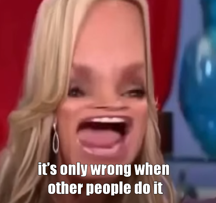 Okay, let's break down this meme through the requested theoretical lenses. **Visual Description** The image is a distorted, heavily zoomed-in screenshot of American television personality Brandi Glanville. Her face is...