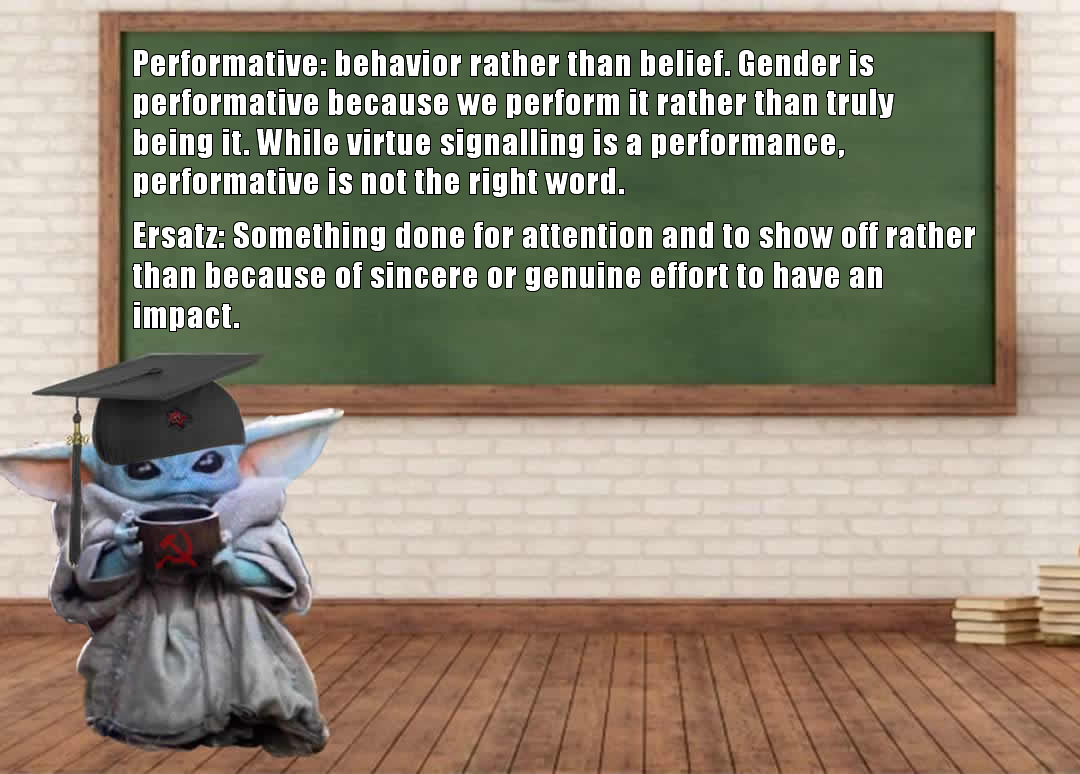 Okay, let's break down this image and its accompanying text through the lenses of various theoretical frameworks. **Visual Description** The image depicts Grogu (Baby Yoda from *The Mandalorian*) dressed in academic r...