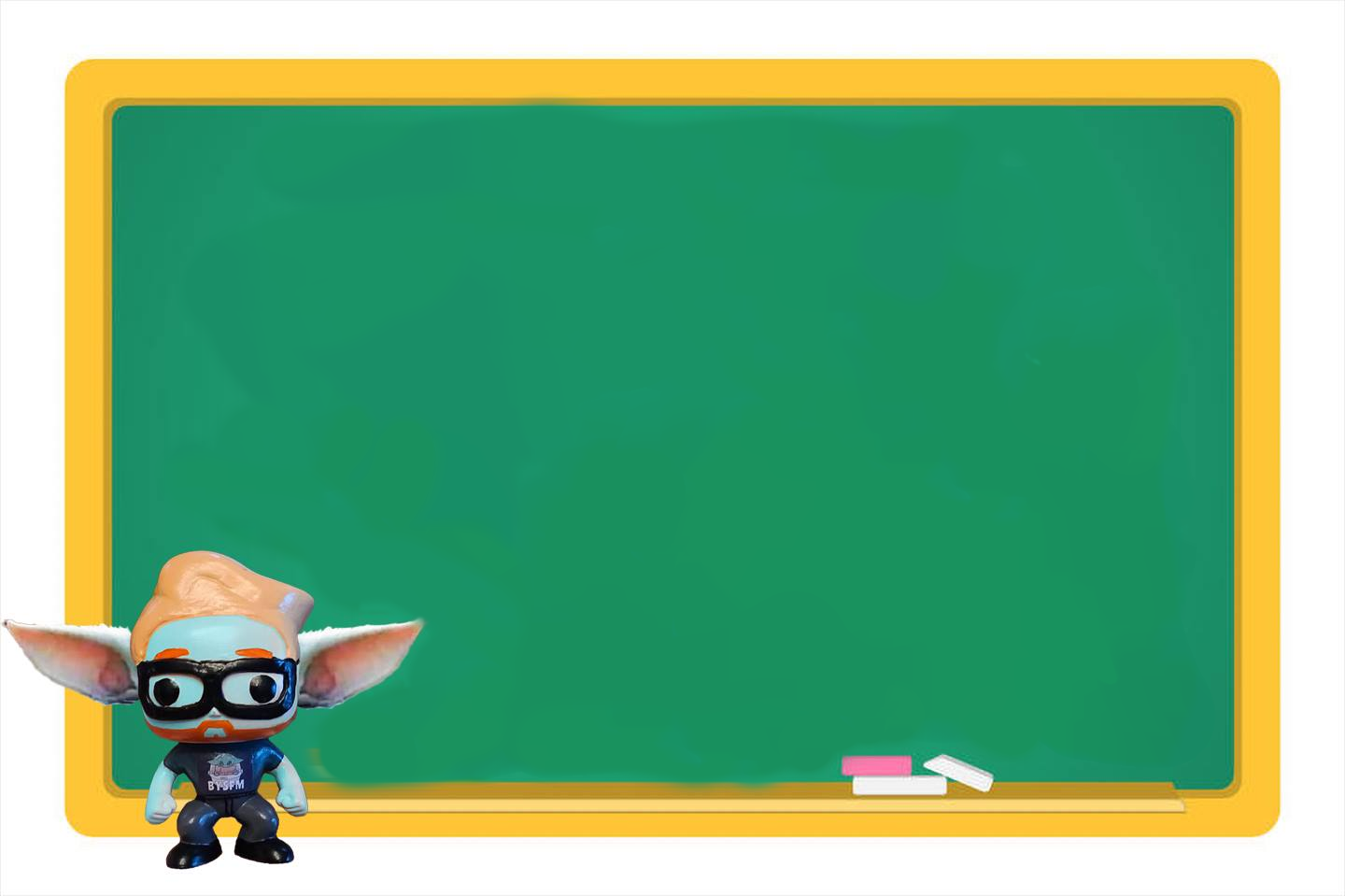 Okay, let's break down this image through various theoretical lenses. ## Visual Description The image depicts a digitally created scene. Dominating the composition is a rectangular, dark green chalkboard with a bright...