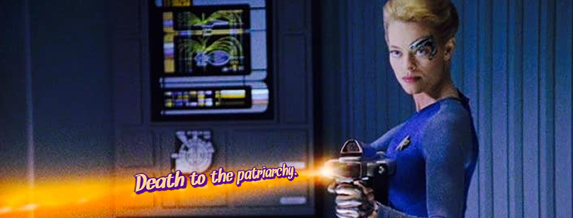 Okay, let's break down this image, a digitally altered still likely from *Star Trek: Voyager*, through the lenses of the requested theoretical frameworks. Given the image's deliberate text insertion ("Death to the pat...