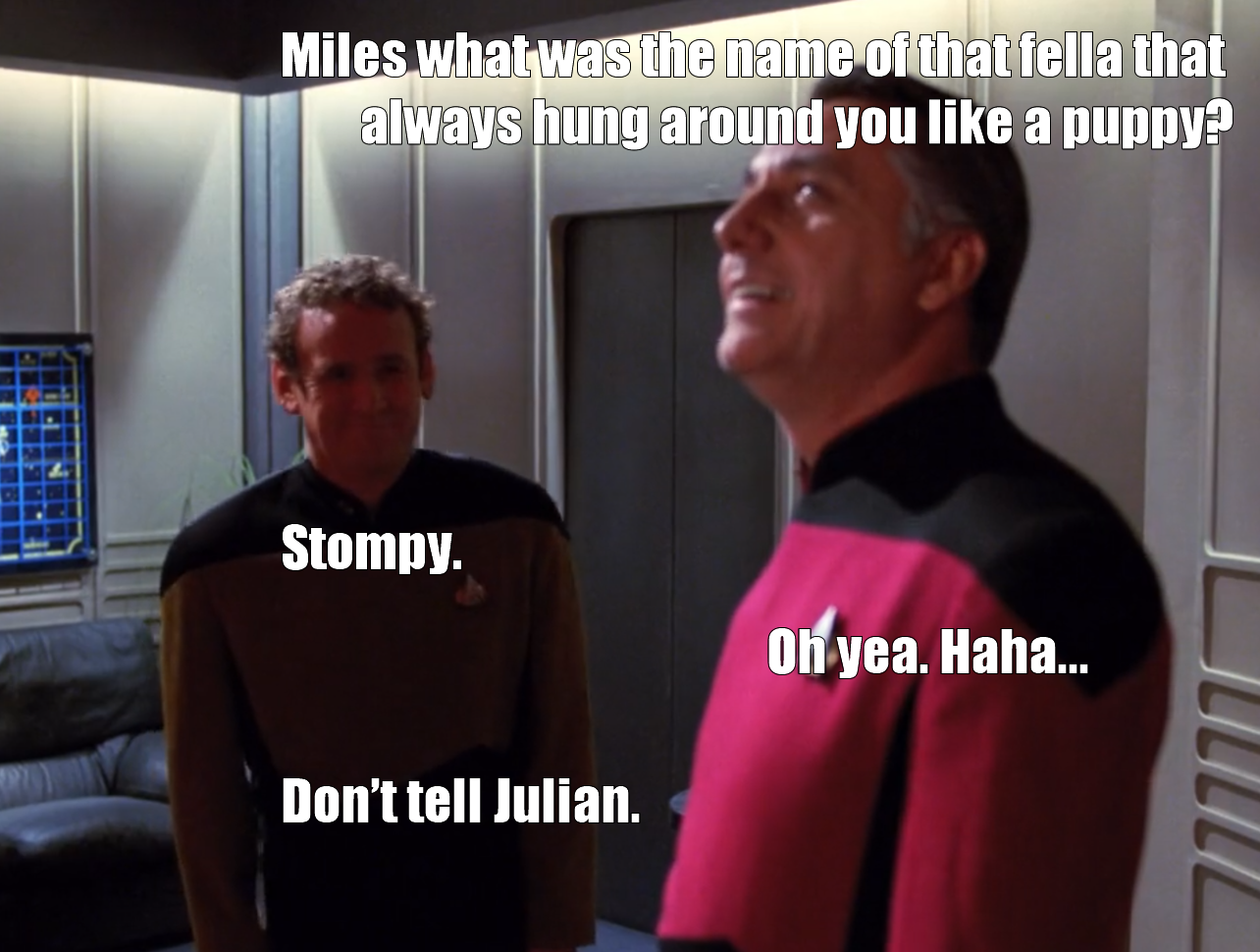 Okay, here's an analysis of the image, broken down into relevant theoretical sections. Given the nature of the image (a seemingly innocuous Star Trek meme) some sections will be more developed than others. **Visual De...