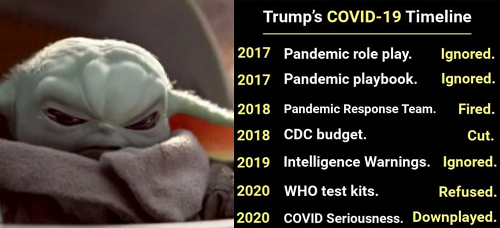 Okay, let's break down this image using the requested theoretical lenses. It’s a highly charged image combining pop culture with a political timeline. **Visual Description** The image features a close-up of “Baby Yoda...