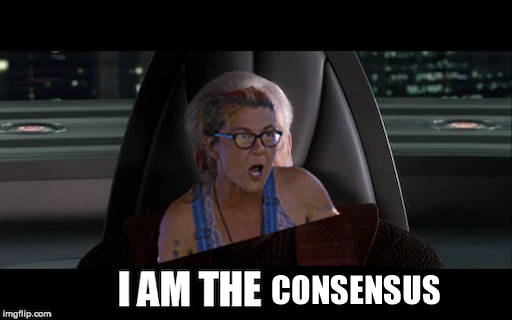 Okay, let's break down this image and its caption ("I AM THE CONSENSUS") using the theoretical frameworks you've requested. Note that not every framework will have a strong application, and some will be more fruitful...