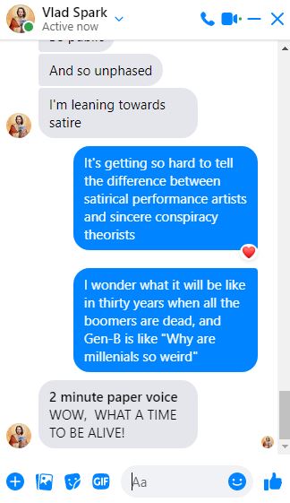 Okay, let's break down this Facebook Messenger conversation through various critical lenses. It's a rich little snippet for analysis! ## Visual Description The image displays a screenshot of a Facebook Messenger conve...
