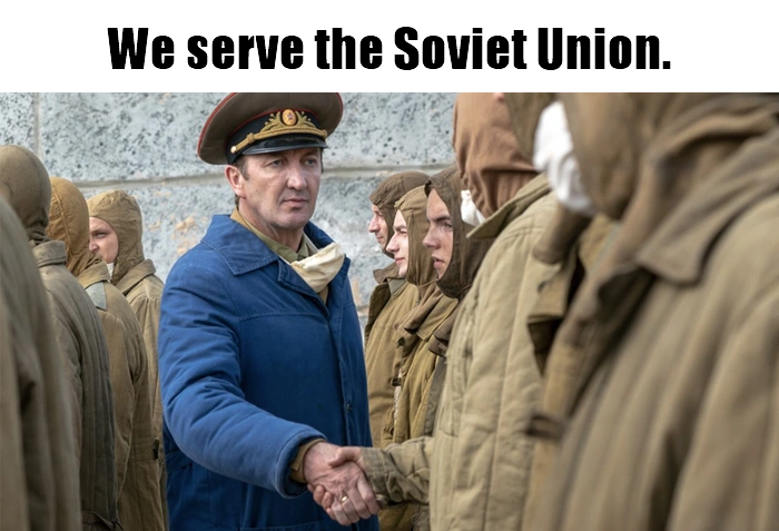 Okay, here's an analysis of the image, broken down into the requested sections, focusing on where the theories legitimately apply. Given the context (the phrase "We serve the Soviet Union" and the visual cues), some t...