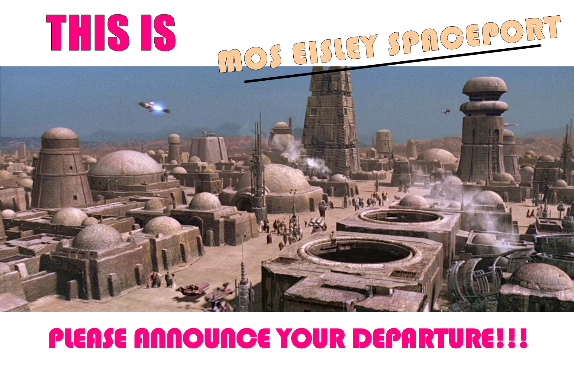 Okay, let's break down this image of Mos Eisley Spaceport, using the lenses requested. It’s a rich visual and a culturally significant location, lending itself to these analyses. **1. Visual Description** The image de...