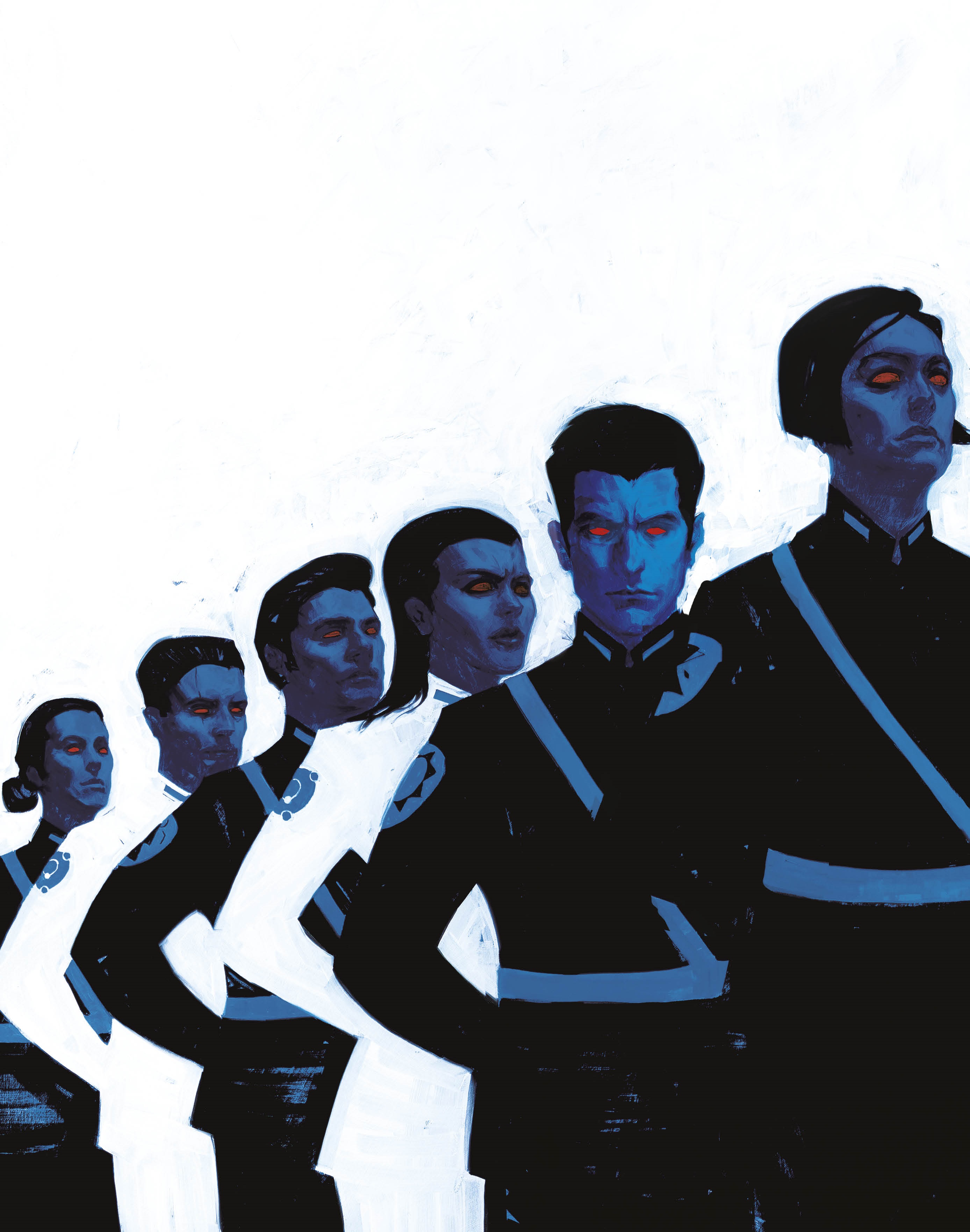 Here's an analysis of the image across several theoretical lenses, as you requested. I've included sections only where the theory is applicable to the image. ## Visual Description The image depicts a line of six figur...