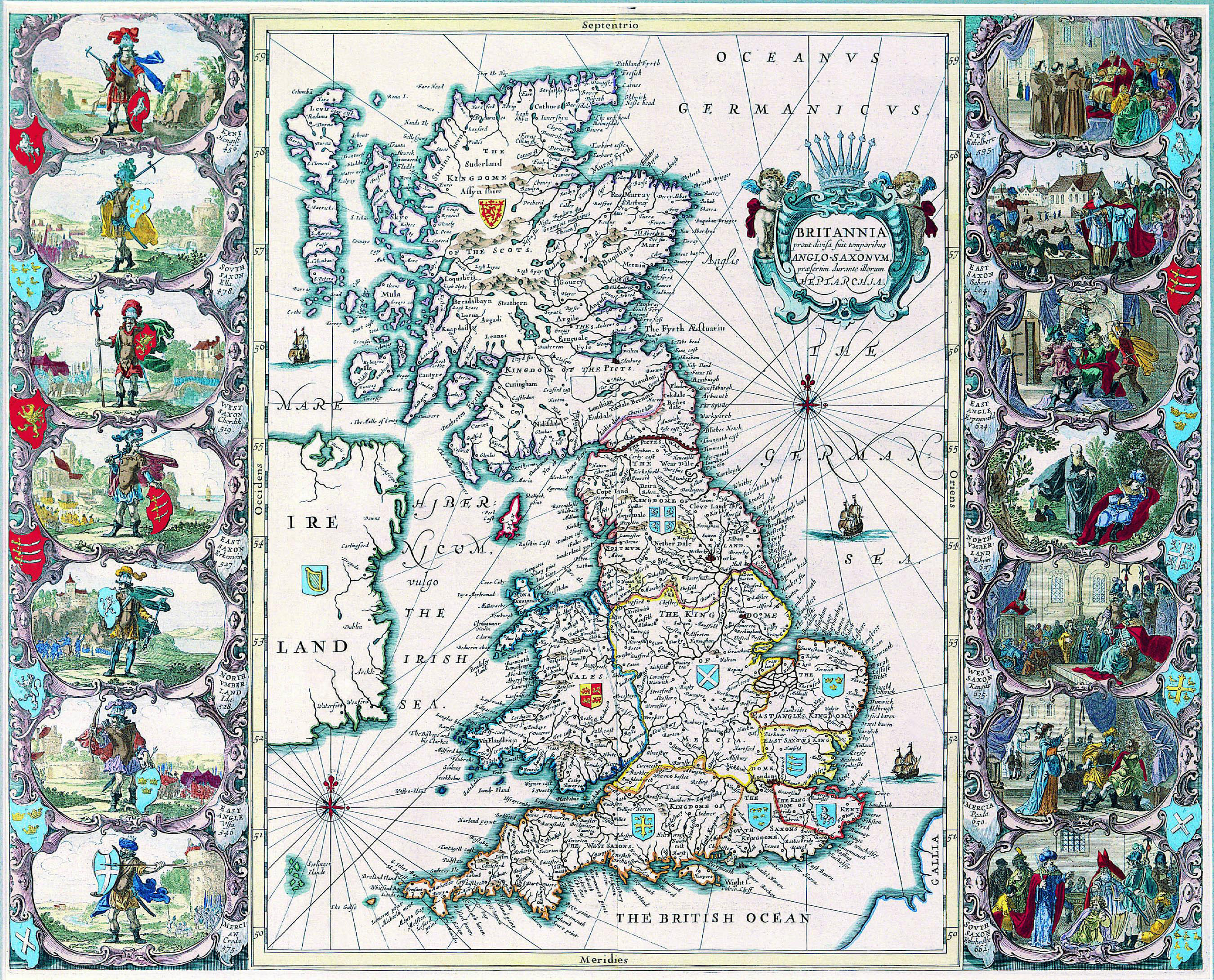Okay, let's break down this fascinating map using the requested theoretical frameworks. It's a richly detailed 17th-century map of Great Britain and Ireland, so there's plenty to unpack. **1. Visual Description** The...