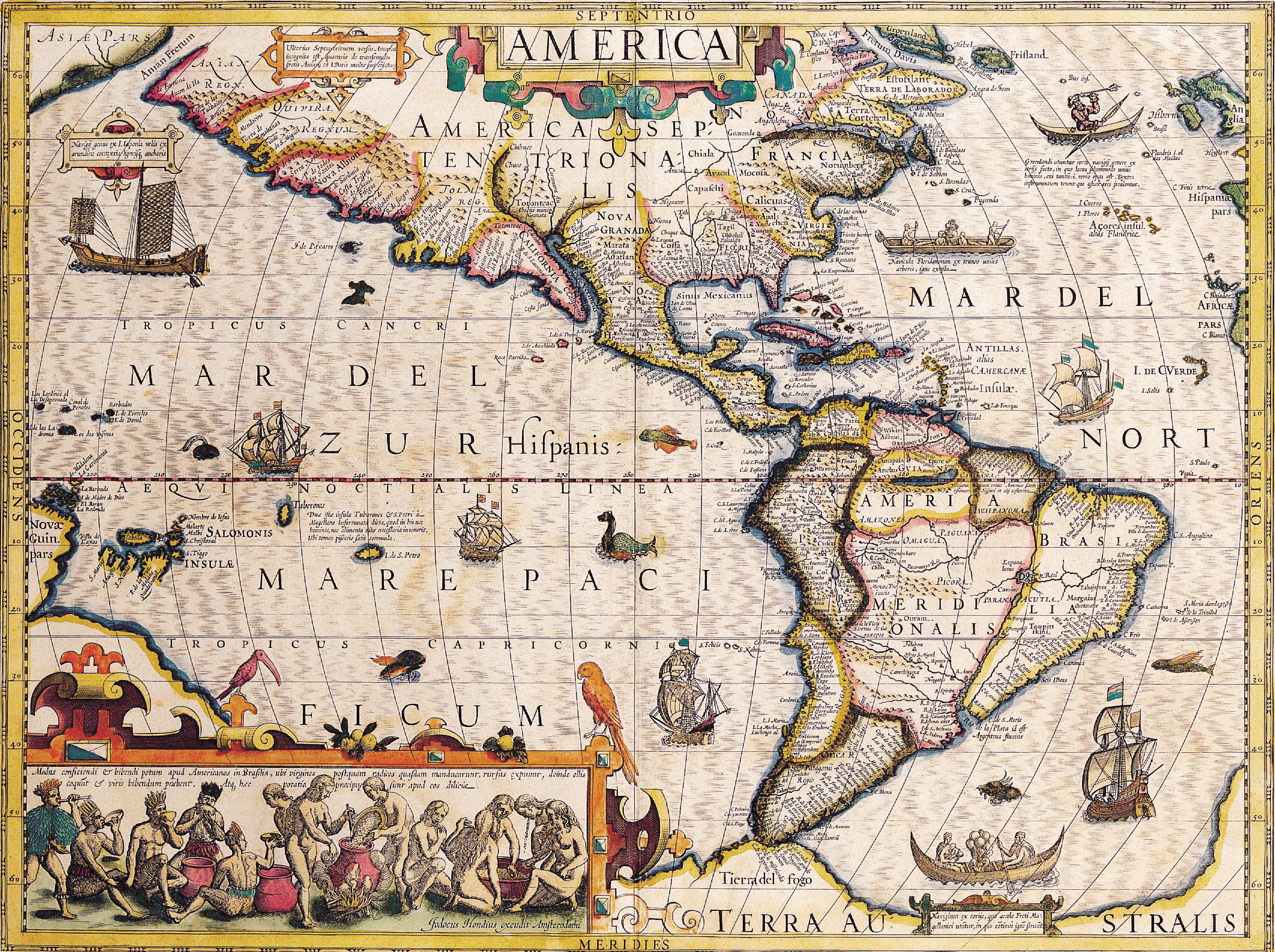 Okay, let's break down this 17th-century map of the Americas using the requested theoretical lenses. It's a richly layered artifact, so each section will attempt a focused analysis. **Please note:** This is a complex...