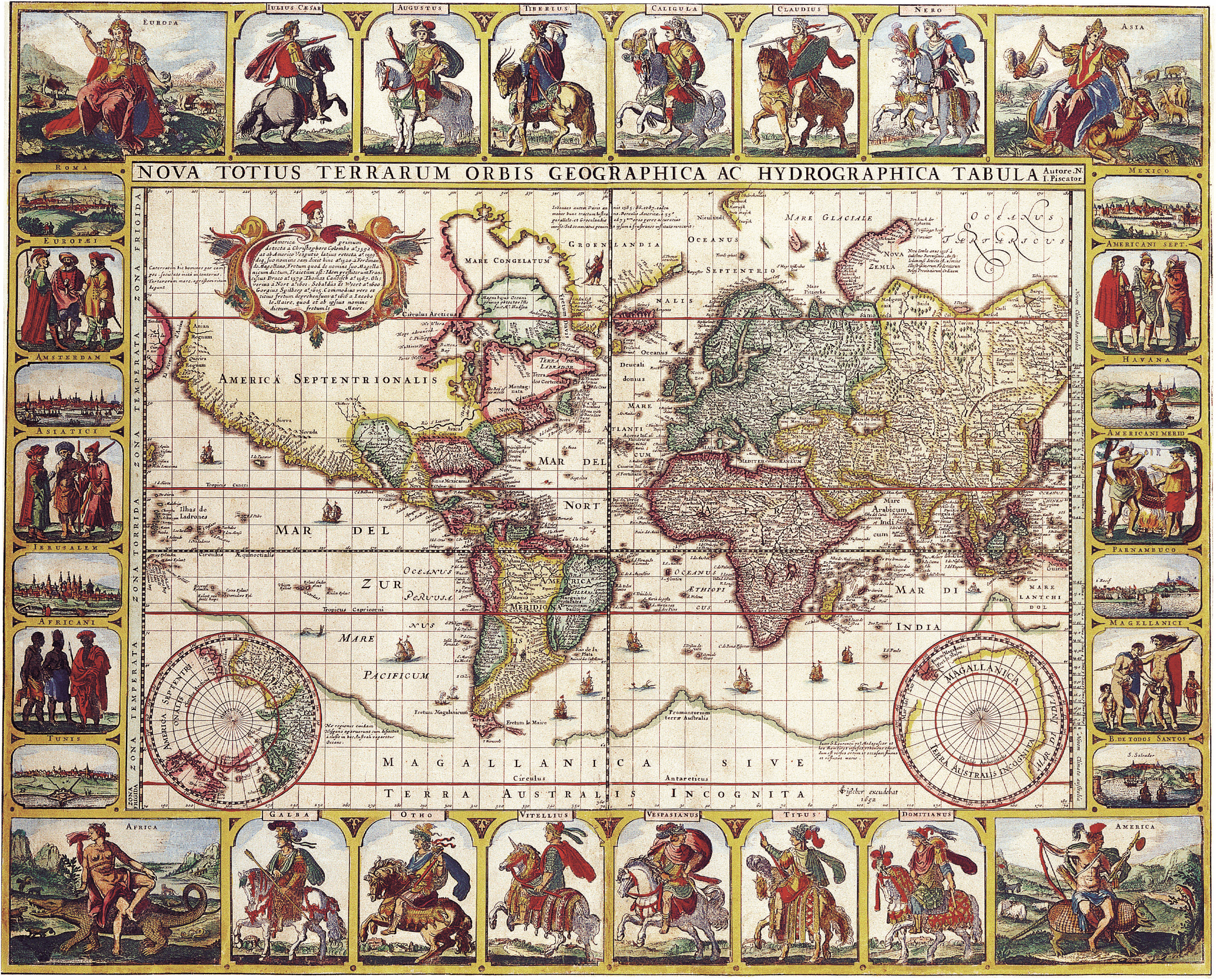 Okay, let's analyze this fascinating 17th-century map using the requested theoretical lenses. Here’s a breakdown, hitting each section where relevant. **1. Visual Description** This is a beautifully detailed, hand-col...