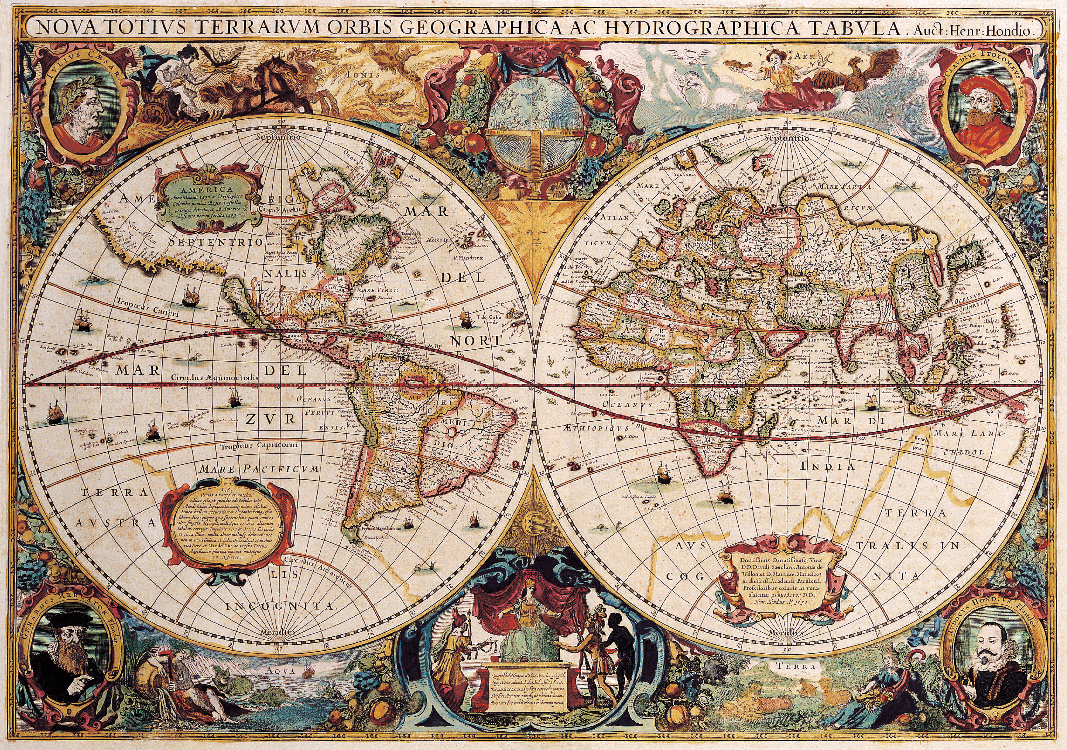 Okay, let's break down this fascinating and complex map from Henricus Hondius, applying the requested lenses. It's important to remember that these are interpretive frameworks, and a single image can yield multiple, o...