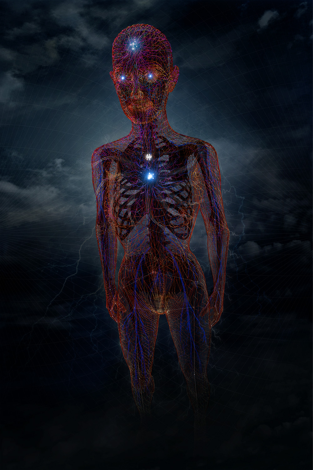 Okay, let's break down this striking image using the frameworks you've requested. Given the image's themes, some areas will be more prominent than others. ## Visual Description The image presents a digitally rendered,...