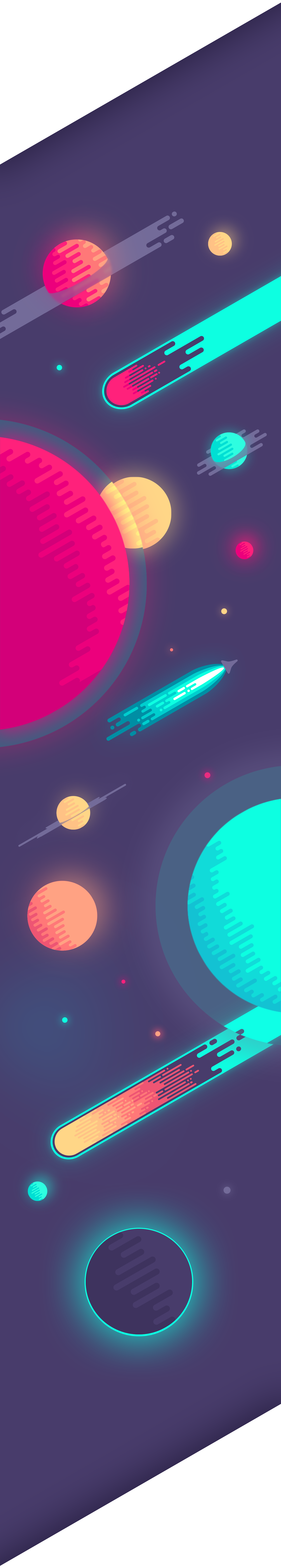 Okay, let's break down this vibrant image with the requested analytical frameworks. ## Visual Description The image presents a stylized, digitally-rendered scene of a planetary system. It's a vertical composition, res...