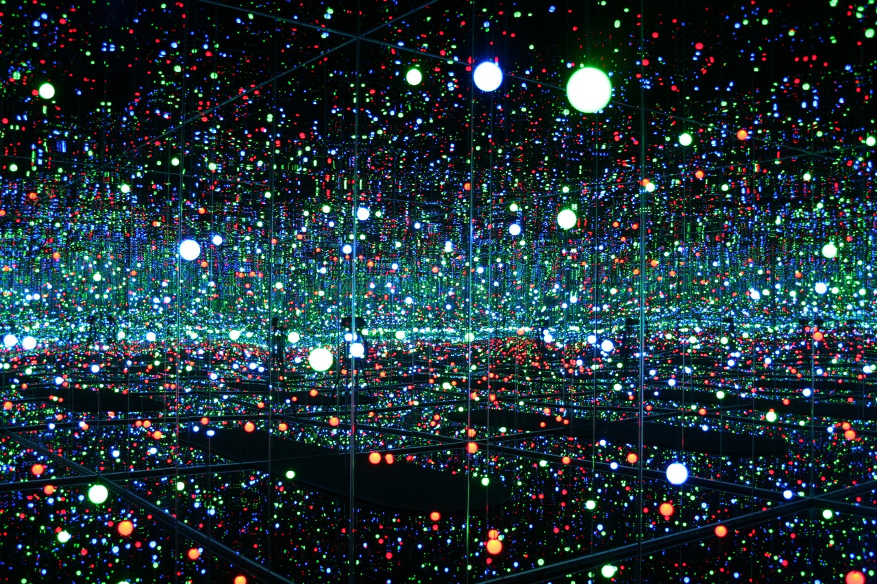 Okay, let's analyze this image, which is a work by Yayoi Kusama called "Infinity Mirrored Room - The Souls of Millions of Light Years Away" (2013). Here's a breakdown across the requested theoretical frameworks, notin...