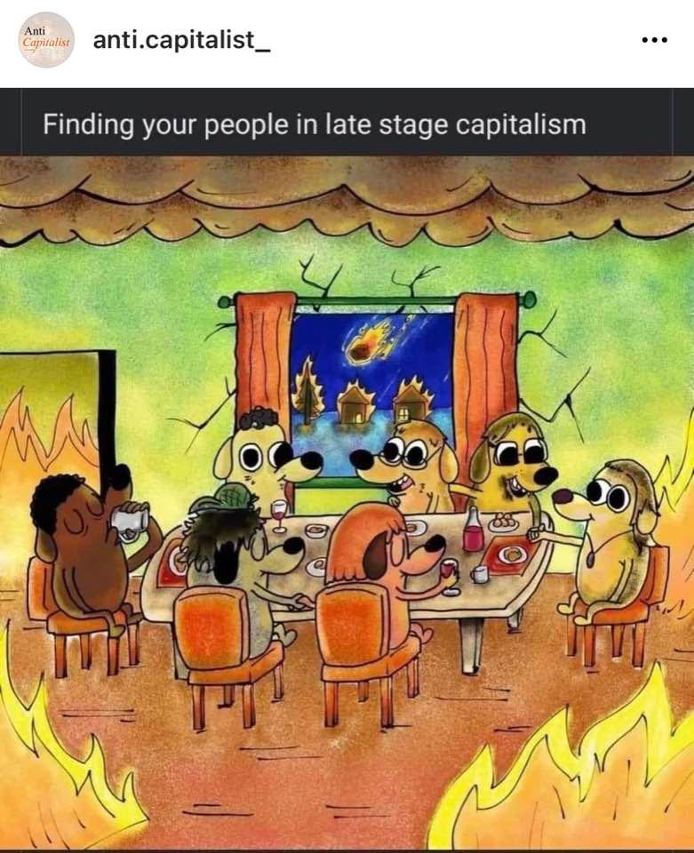 Okay, let's break down this meme, titled "Finding your people in late capitalism", through the lenses you've provided. It's a darkly humorous image with a lot to unpack, so I'll aim for a comprehensive but not overly...