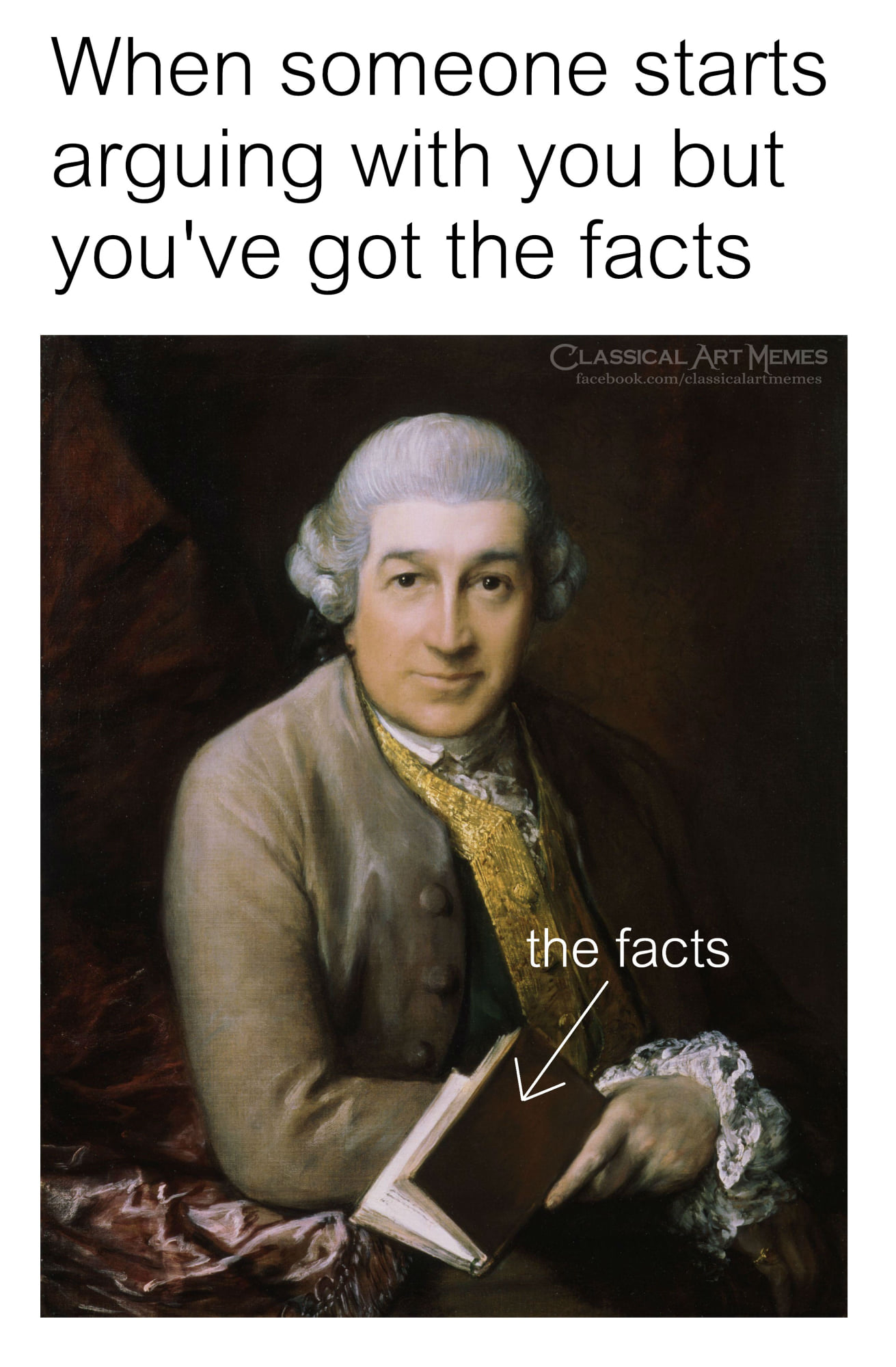 Okay, let's break down this image/meme through several theoretical lenses, covering relevant sections. ## Visual Description The image is a portrait painting of a man, presumably from the 18th century, dressed in the...