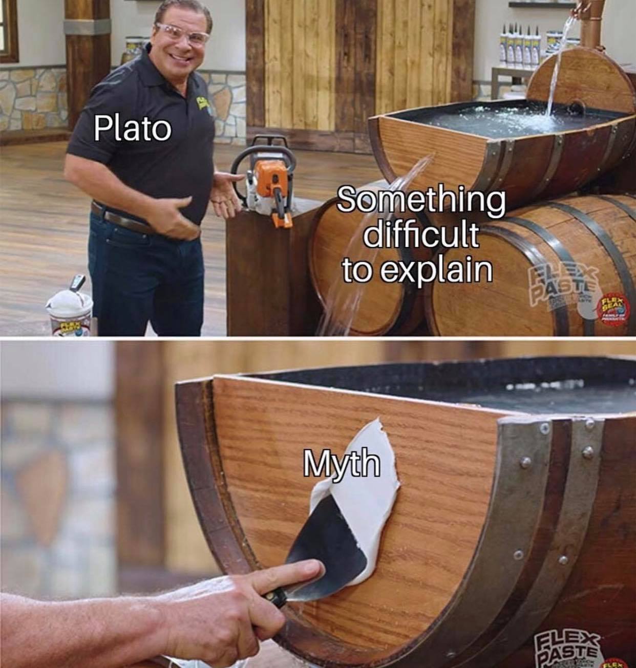 Okay, let's break down this meme through the lenses of various theoretical frameworks. It's a rich image with several layers, so a detailed analysis will be helpful. **Visual Description** The meme is a two-panel form...