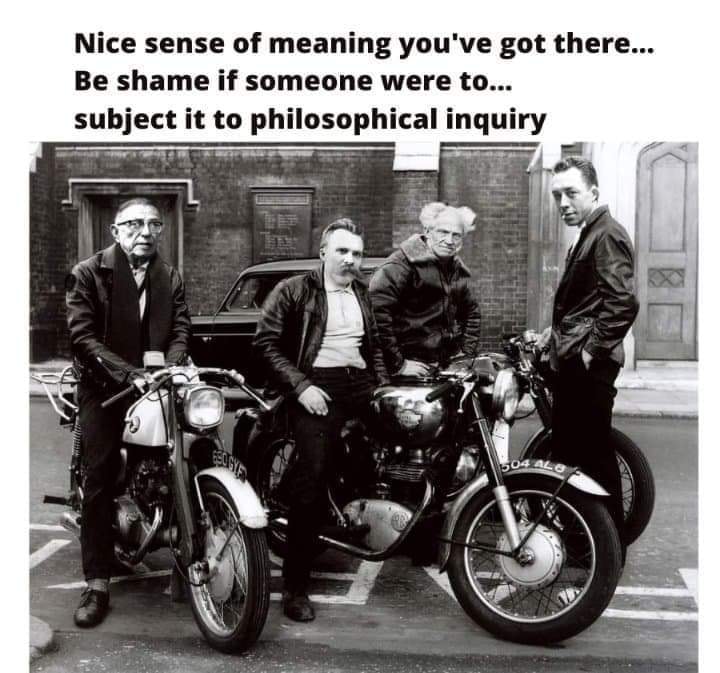 Okay, let's break down this image using the requested theoretical lenses. Keep in mind that the image is being presented *with* a provocative caption ("Nice sense of meaning you've got there…Be shame if someone were t...