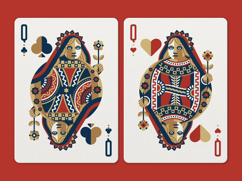 Okay, let's break down this image of stylized playing cards (Queens of Spades and Hearts) through various theoretical lenses. ## Visual Description The image presents two stylized playing cards: the Queen of Spades an...