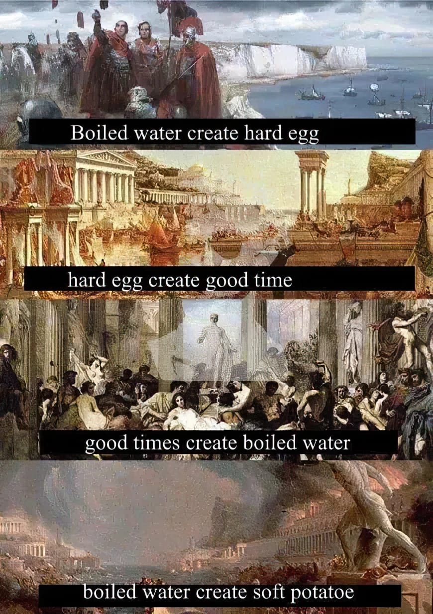Okay, let's break down this fascinating (and perplexing) collage/image, analyzing it through the lenses you've requested. It's a layered work, and the imposed text phrases ("boiled water create hard egg," etc.) drasti...