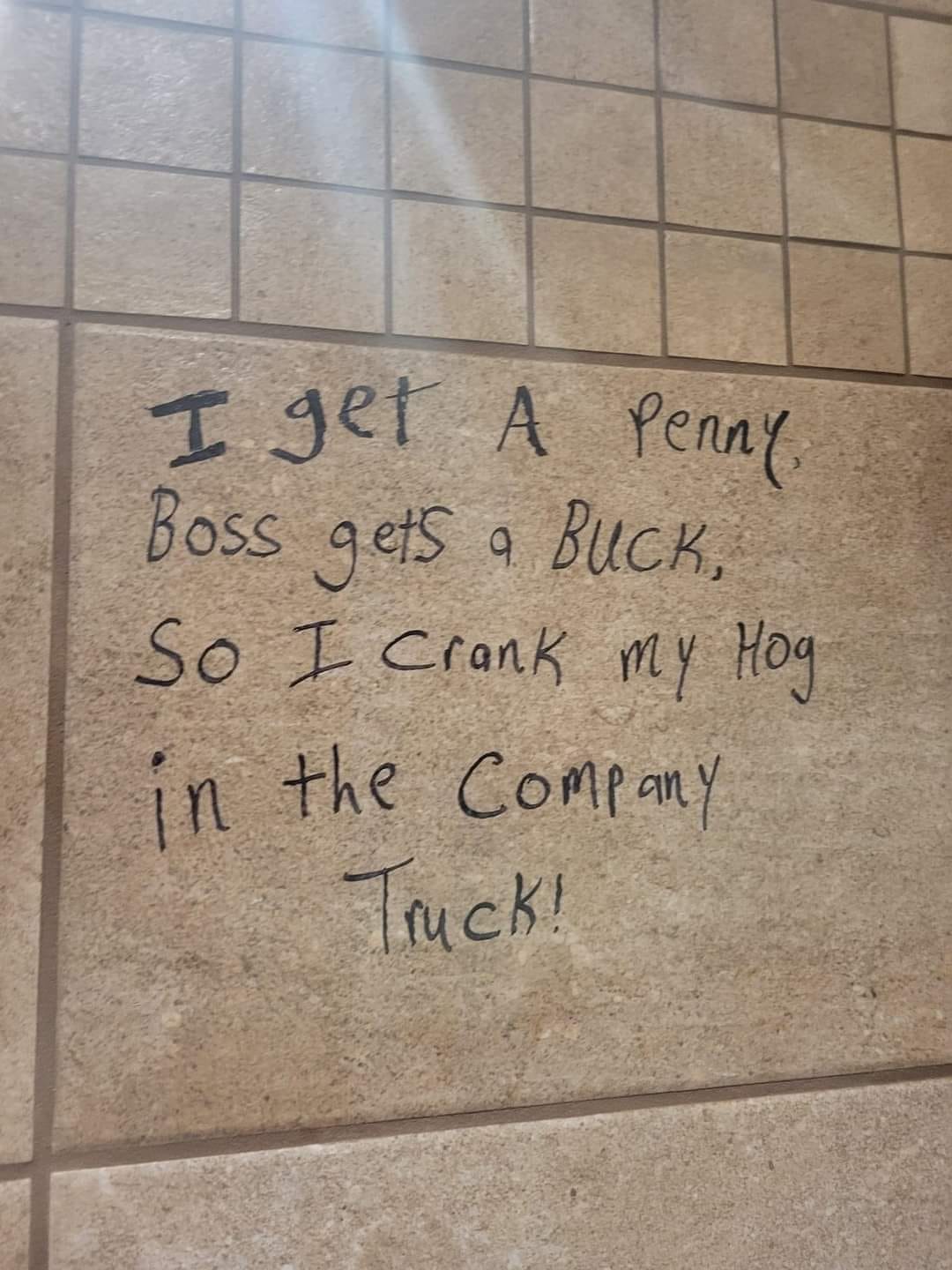 Okay, here's an analysis of the restroom graffiti, broken down into the requested theoretical frameworks. I'll indicate where a framework doesn't strongly apply. **Visual Description** The image shows graffiti scrawle...