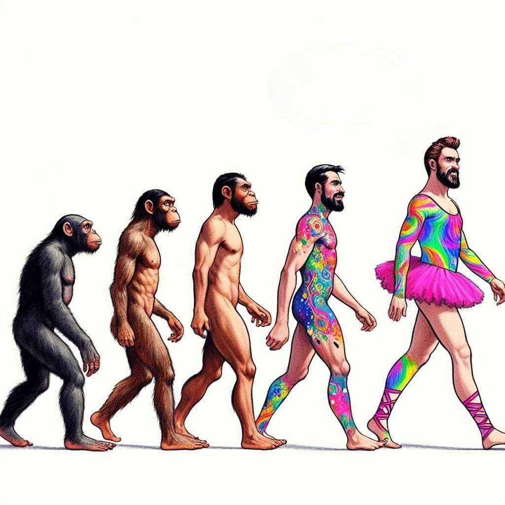 The meme is a humorous representation of the evolution of human identity, specifically queer identity, using a post-structuralist perspective. The image depicts a series of human-like figures, each representing a diff...