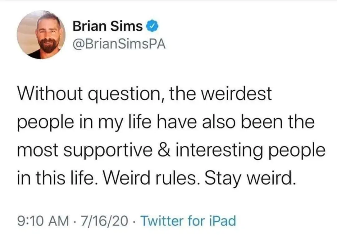 Okay, here's an analysis of the Tweet, broken down into sections as requested, focusing on the relevant theoretical frameworks. **Visual Description** The image is a screenshot of a tweet from Brian Sims (@BrianSimsPA...