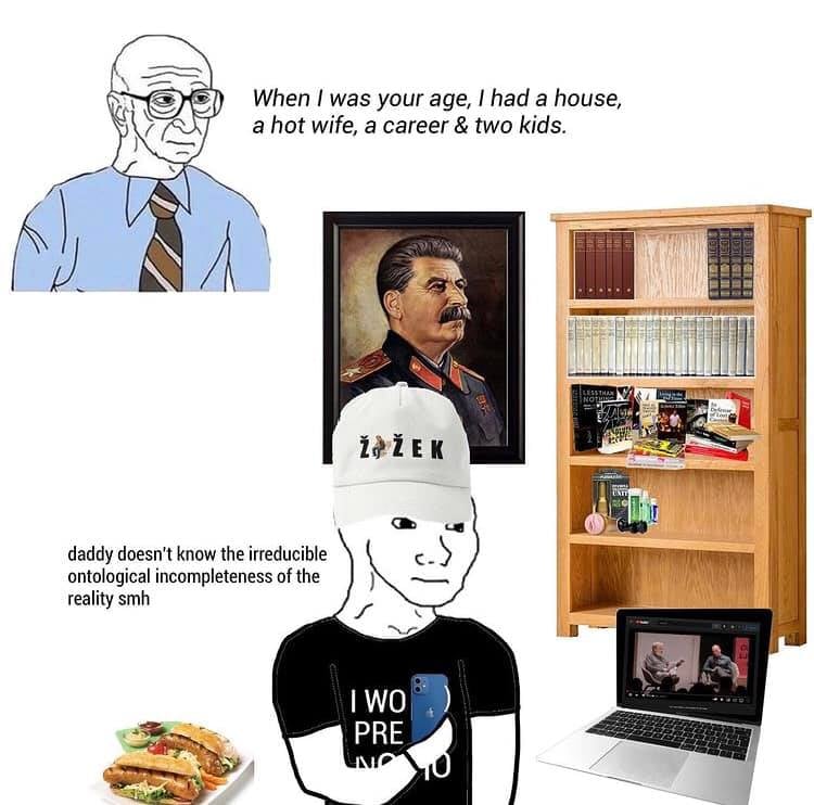 Okay, let's break down this layered image, analyzing it through the lenses you've requested. It’s a meme, deeply steeped in internet culture and referencing several intellectual traditions. It's also a bit…dense. ## V...