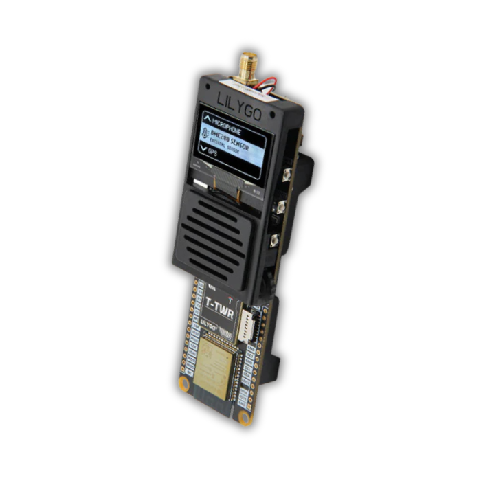 This device creates a humorous visual contrast by appearing to be an old-school portable radio box, complete with a speaker grille and a gold antenna. Although it is technically a Lilygo drone telemetry unit (indicate...