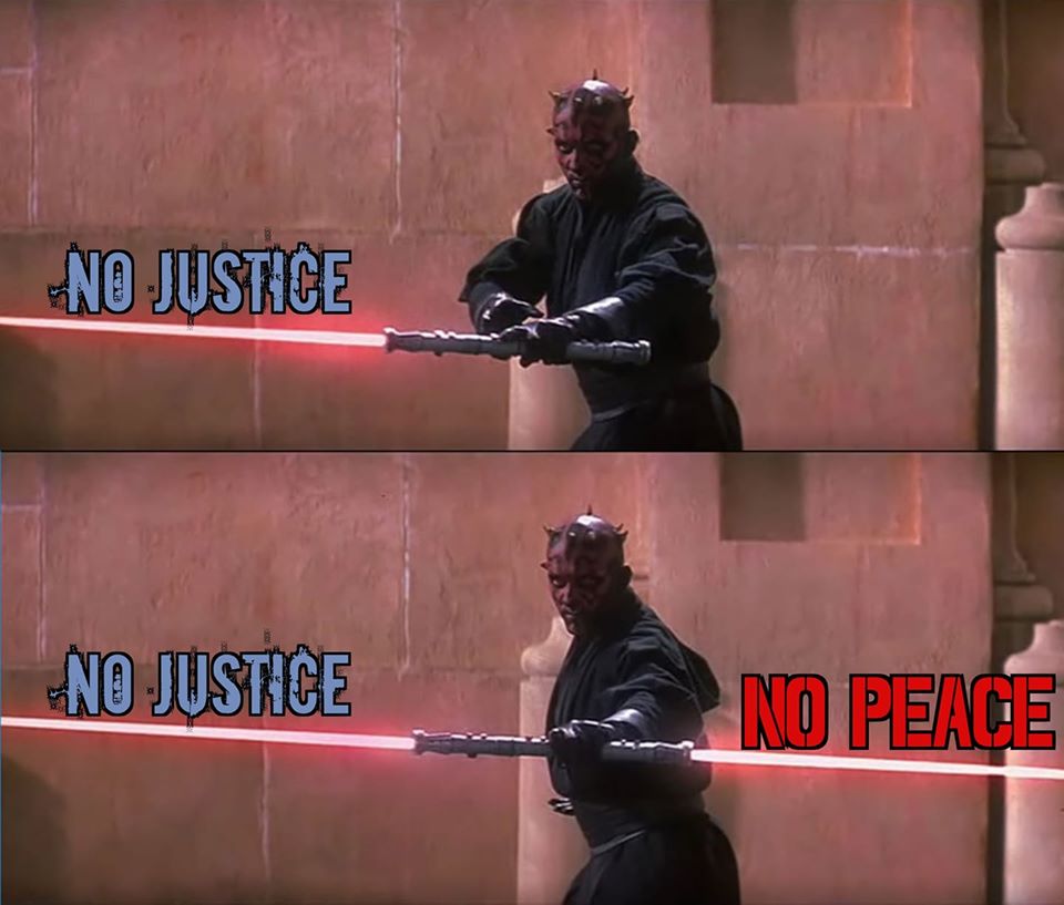 Okay, here's an analysis of the "Darth Maul - No Justice No Peace" meme, broken down into sections based on the requested theoretical frameworks. Note that some frameworks don't readily *apply* in a strong way to this...