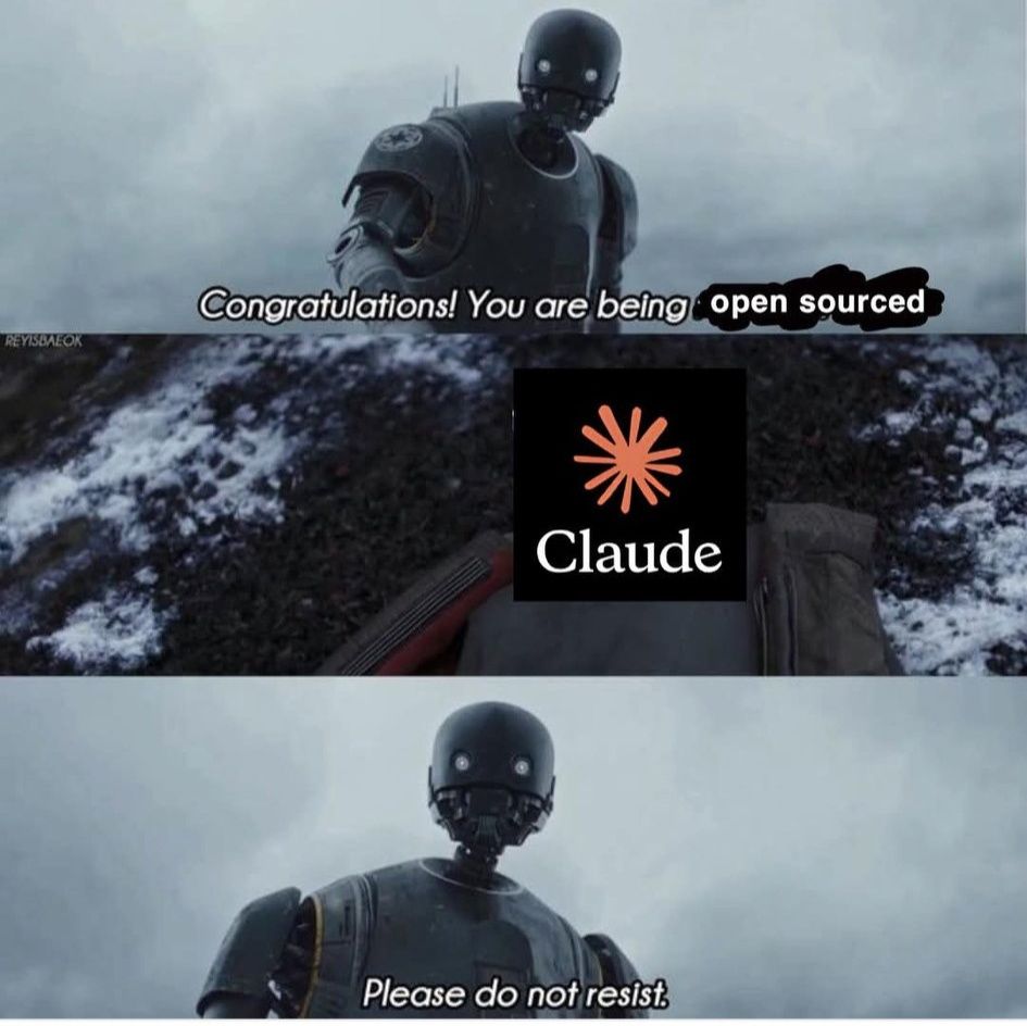 This meme is a playful take on the concept of open-source software in technology. The text in the first panel declares that data or code has been "open sourced," implying it is now free for anyone to use, but then rev...