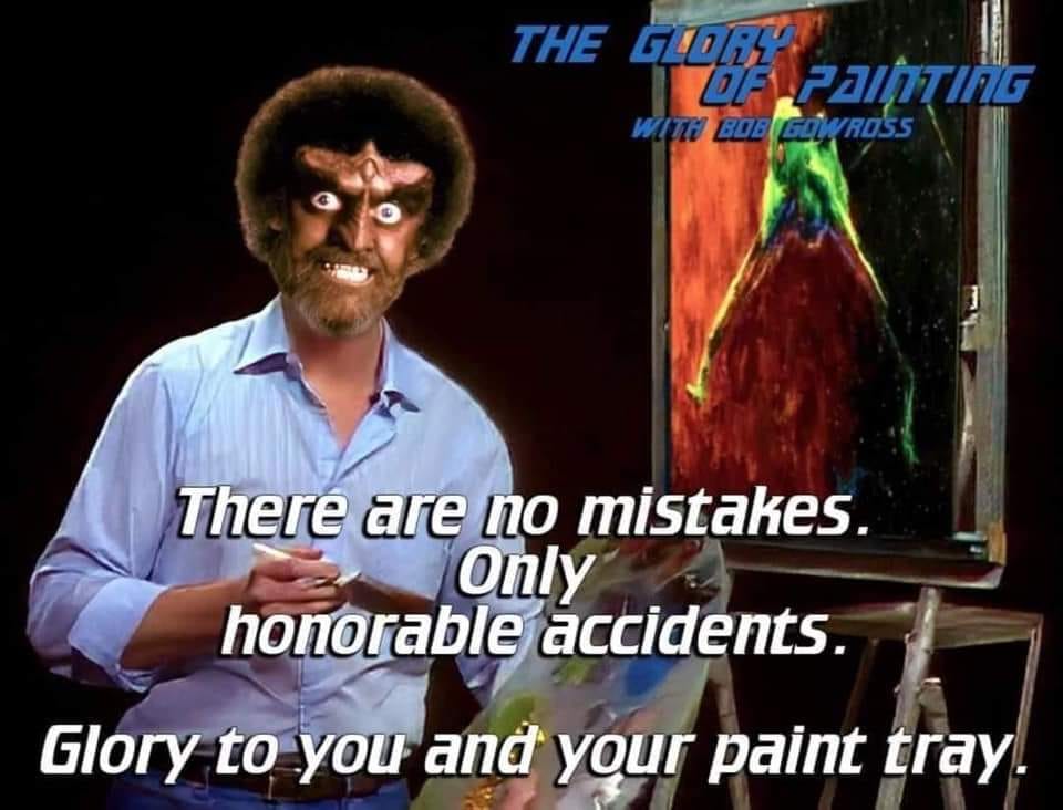 Okay, let's break down this image of Bob Ross and its associated quote through several theoretical lenses. **Visual Description** The image is a screen capture from the popular television show "The Joy of Painting" ho...