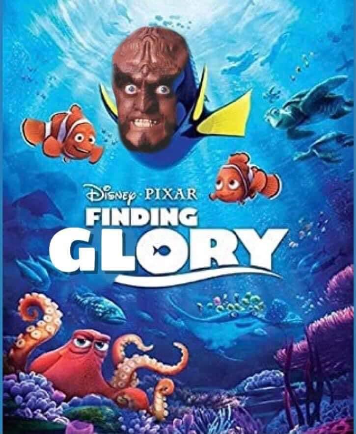 Okay, let's analyze this image, playfully titled "Finding Glory," through the requested lenses. It's… a fascinating and unsettling mashup. **Visual Description** The image is clearly a parody of the Disney-Pixar film...