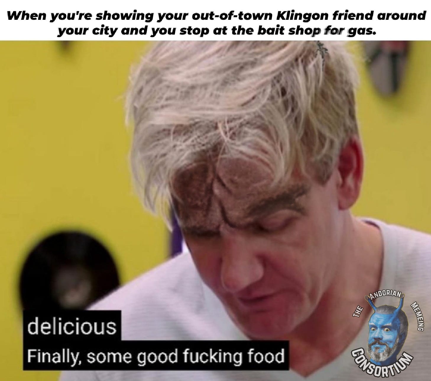 Okay, let's break down this meme through various theoretical lenses. It's a dense image, with layers of potential interpretation. **I. Visual Description** The image is a still from an unspecified film or television p...