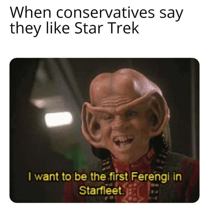 Okay, let's break down this meme through the lenses you've requested. It's a complex meme, leaning heavily on audience knowledge of *Star Trek*, so the analysis will be nuanced. **Visual Description** The image is a c...