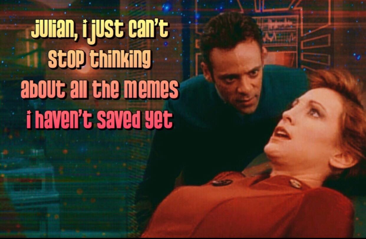 Okay, let's break down this image and meme overlay with the requested theoretical lenses. **Visual Description** The image is a screengrab from a scene in *Star Trek: Voyager* depicting a dramatic moment between Capta...