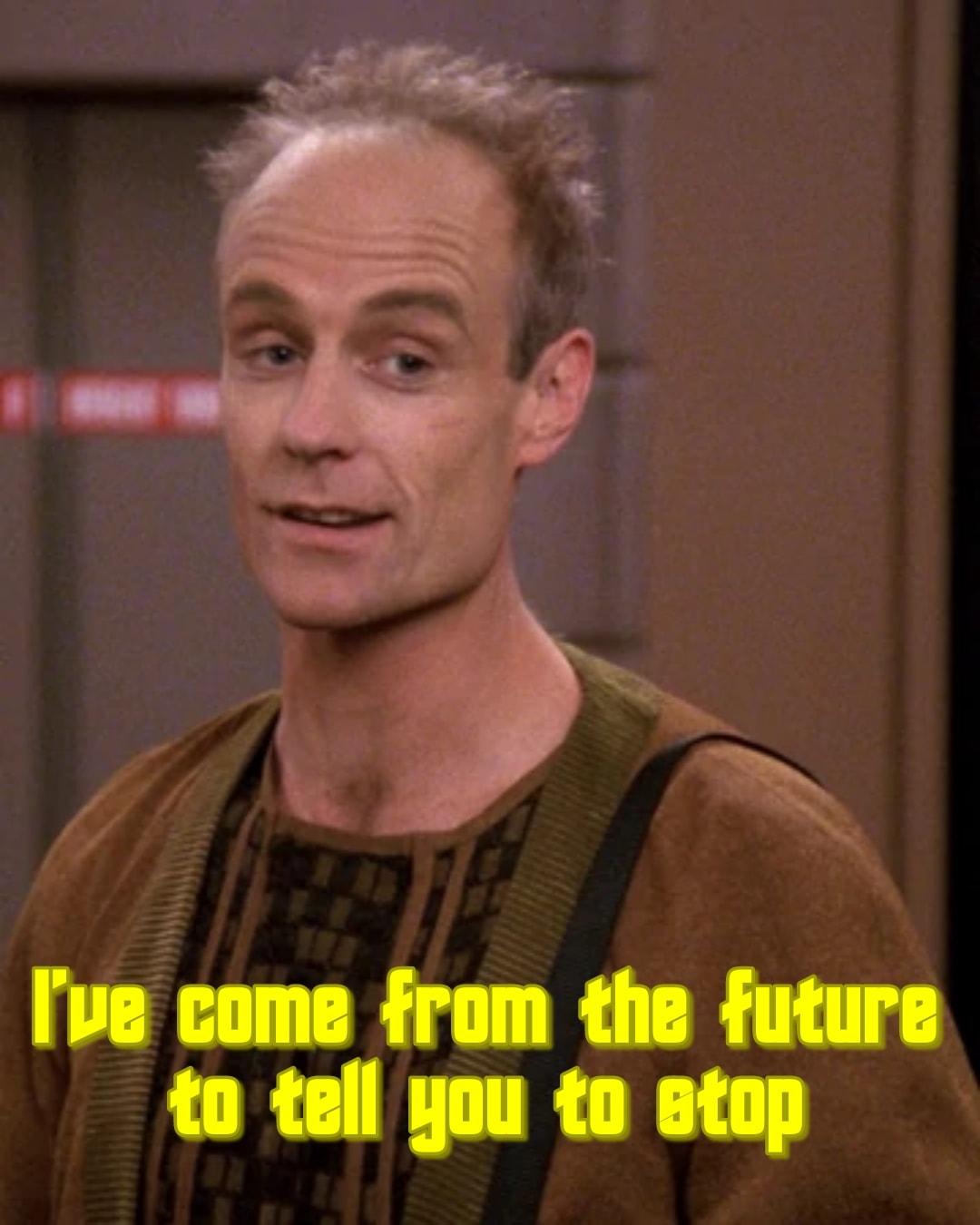 Okay, let's break down the image using the requested theoretical lenses. **Image Description** The image is a still frame from an unspecified science fiction television show, likely *Quantum Leap* given the actor, Dea...