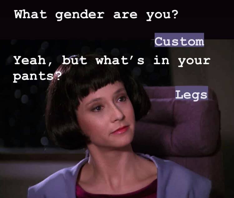 Okay, let's break down this meme featuring Jeri Ryan as Seven of Nine from *Star Trek: Voyager* through several theoretical lenses. **Visual Description** The image features a close-up of Jeri Ryan as Seven of Nine. T...