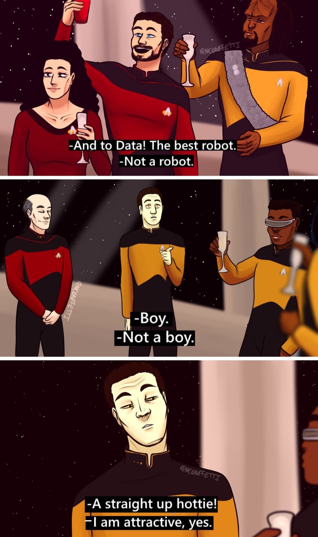 Okay, here's an analysis of the comic strip using the requested theoretical frameworks, broken down into sections. I'll indicate when a framework *doesn't* apply strongly. ## Visual Description The comic strip is a th...