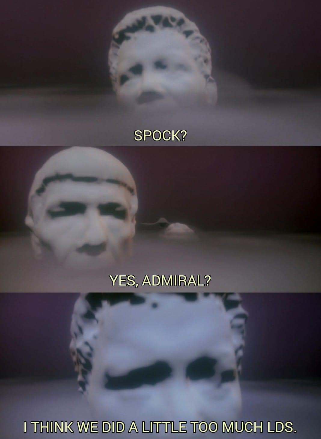 Okay, let's break down this intriguing image of Spock, enveloped in what appears to be a white, lacy covering, with the caption "I think we did a little too much LDS." Here's an analysis touching upon applicable theor...