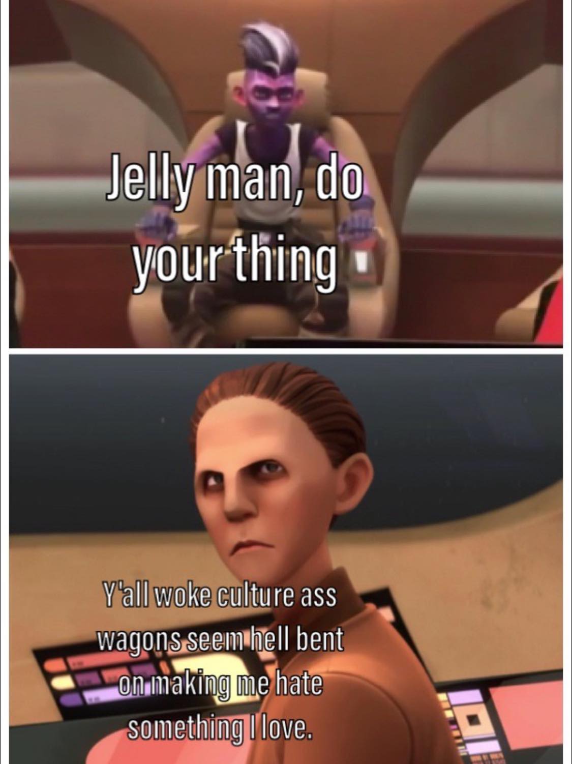 Okay, let's break down this image/meme using the requested theoretical frameworks. It's a bit of a complex image loaded with internet culture, so we'll try to cover the relevant points. **Visual Description** The imag...