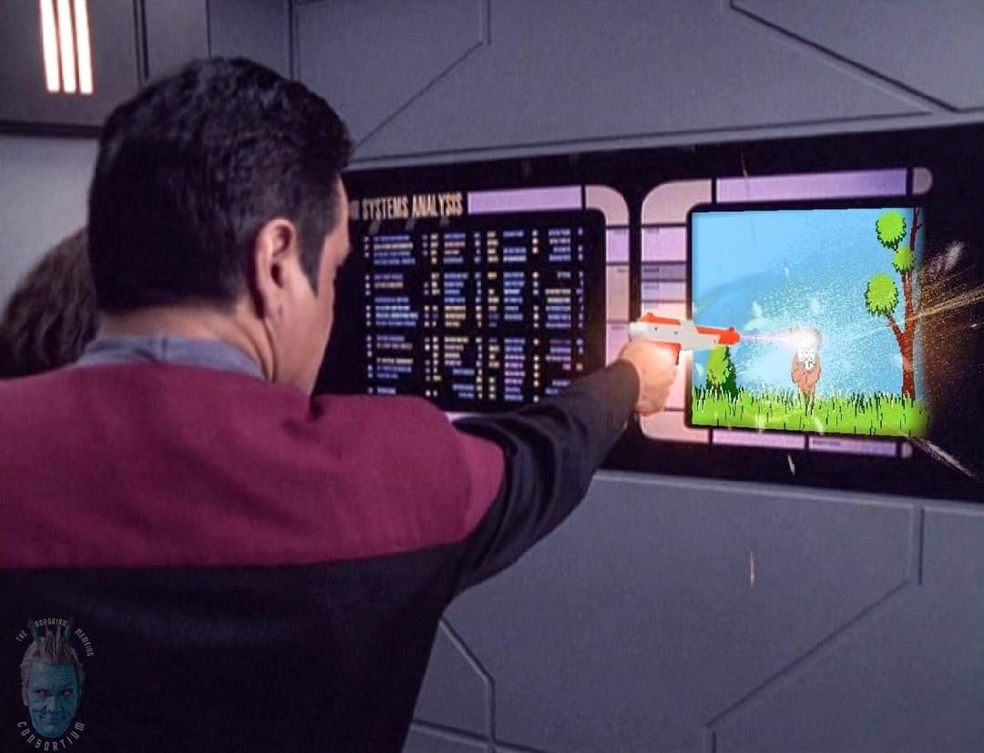 The meme is a reference to the Star Trek: The Next Generation episode "The 100th Episode" where Captain Jean-Luc Picard is shot with a toy laser gun by his nephew. In this meme, the image is captioned "When you finall...