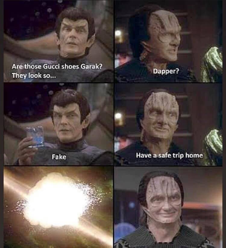 Okay, let's break down this *Deep Space Nine* meme through the lenses you've requested. It's a surprisingly rich image for such a simple structure! I'll skip sections that don't *strongly* apply. **Visual Description*...