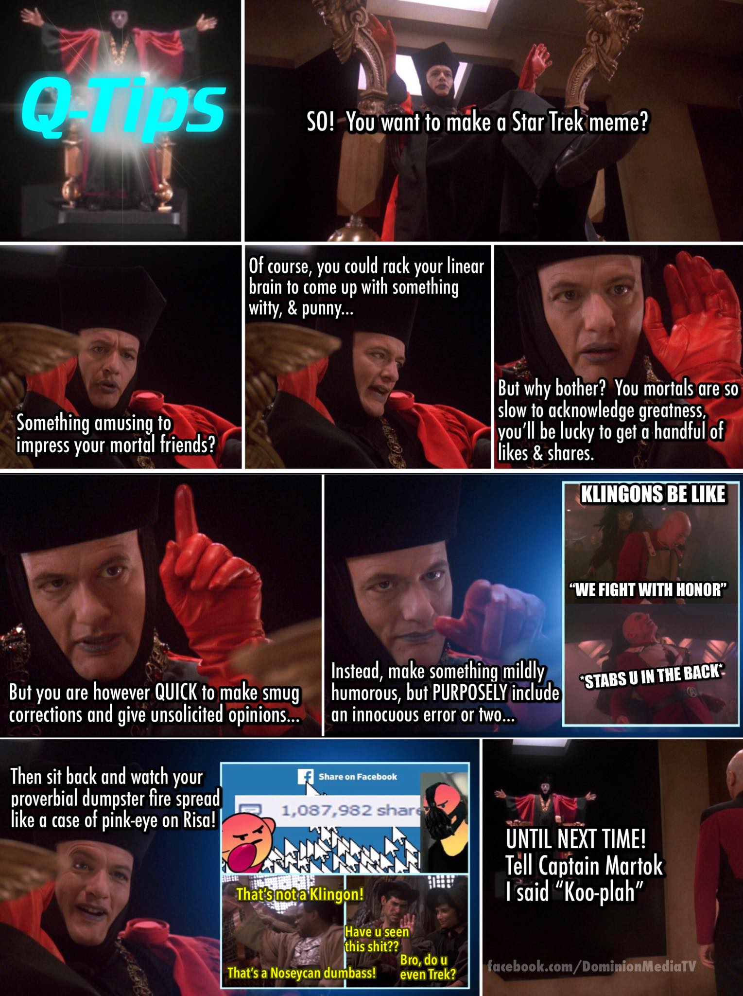 Okay, let's break down this image, a multi-panel meme featuring Q from *Star Trek*, through the requested analytical lenses. Due to the nature of the meme and its self-referential quality, some frameworks will be more...