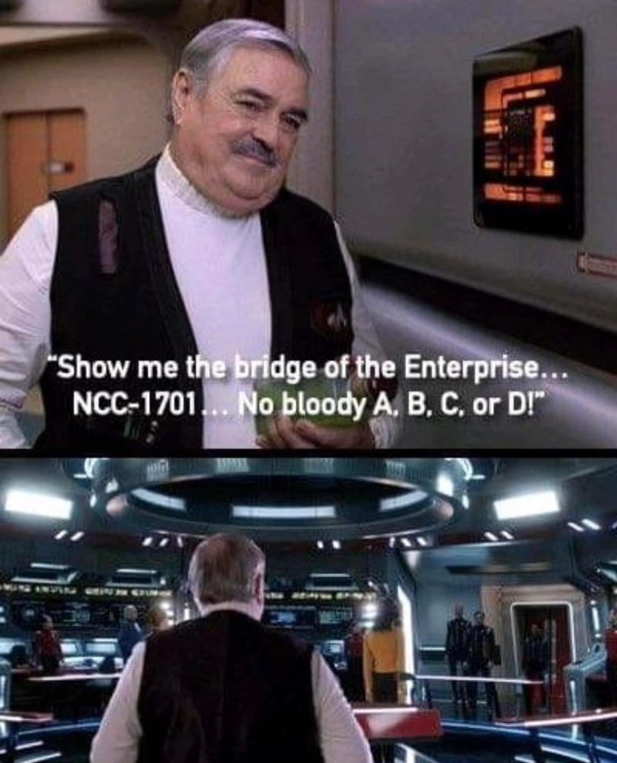 Okay, let's break down this *Star Trek* image/meme, applying the requested theoretical lenses. It's a bit of a deep cut, relying on fandom knowledge, so the interpretations will be layered. **Visual Description** The...