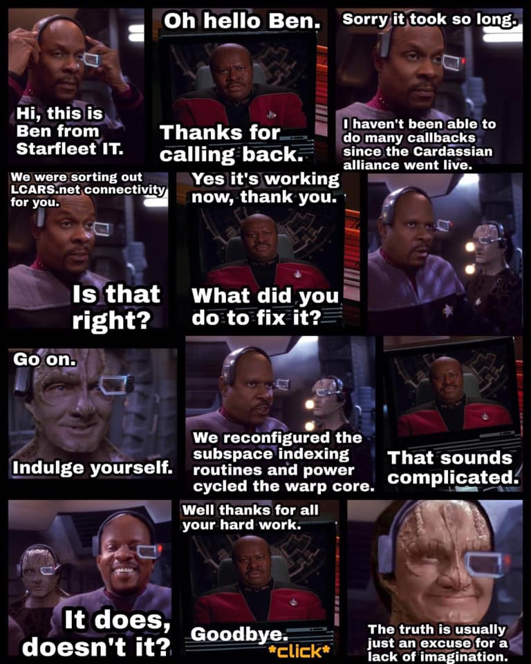 Okay, let's analyze this series of screenshots from *Star Trek: Deep Space Nine* through the lenses you've requested. It's a fascinating little exchange, ripe for theoretical unpacking. **Visual Description** The imag...