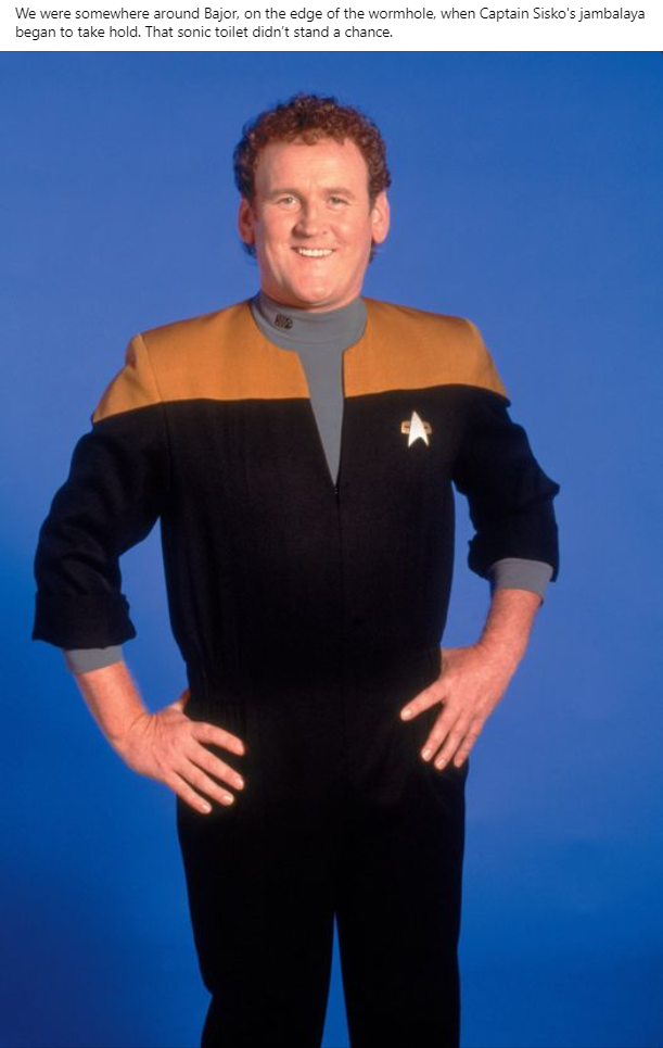 Okay, let's break down this image of Captain Sisko (from *Star Trek: Deep Space Nine*) through a few relevant critical lenses, given the accompanying, rather bizarre caption. **Visual Description** The image shows Ave...