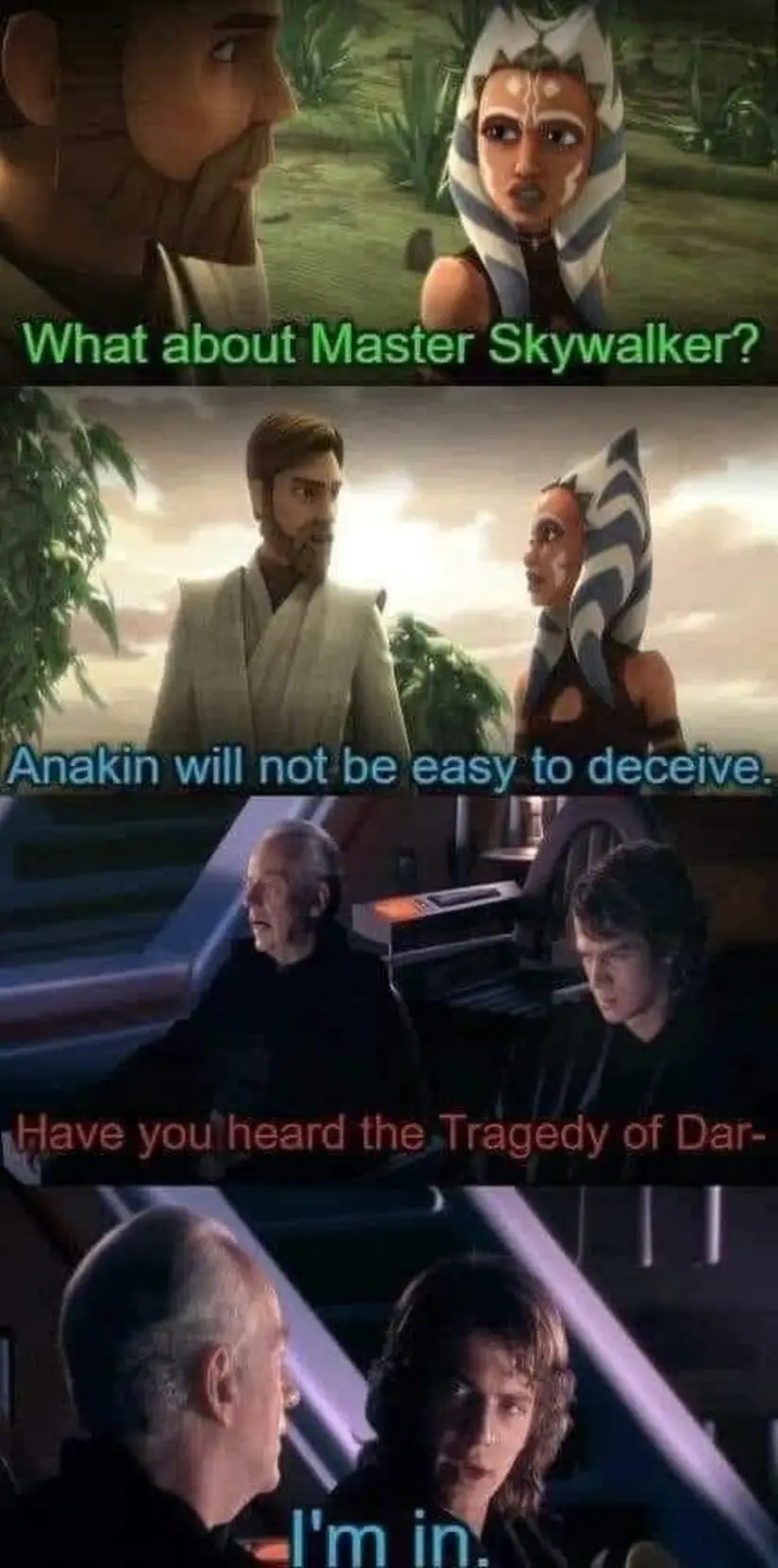 Okay, let's break down this *Star Wars: The Clone Wars* meme using those theoretical frameworks. It's worth noting that applying such dense theory to a meme can be a bit of an exercise in forcing the frame onto the da...