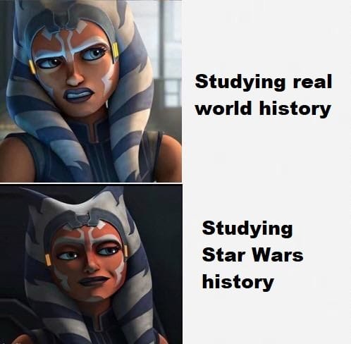 Okay, let's break down this meme featuring Ahsoka Tano through the lenses of various critical theories. **Visual Description** The meme uses a "Drakeposting" format, a popular meme structure where two panels feature t...